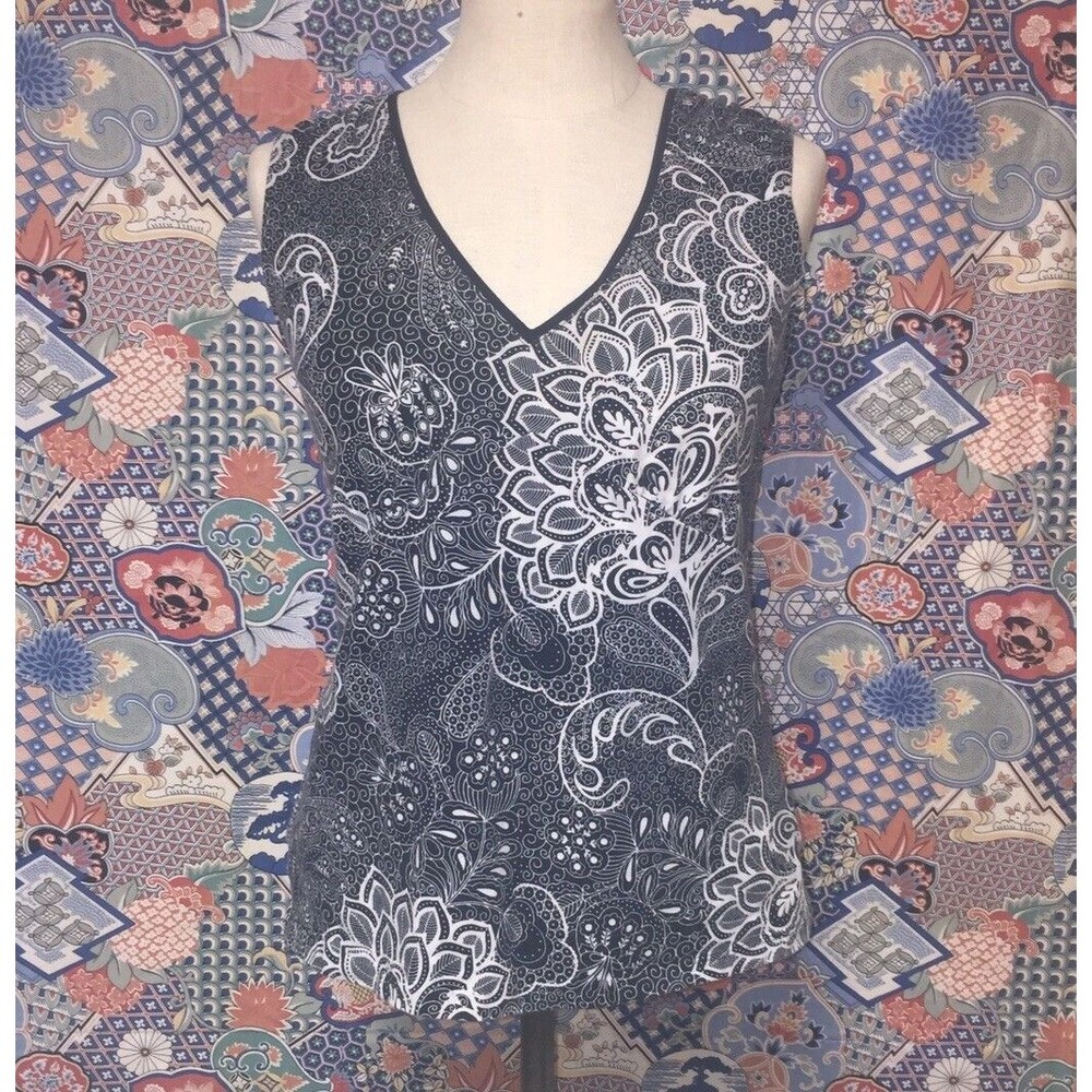 Geometric Blouse Ann Taylor LOFT Women’s Paisley Lotus Shirt Medium Tank Top